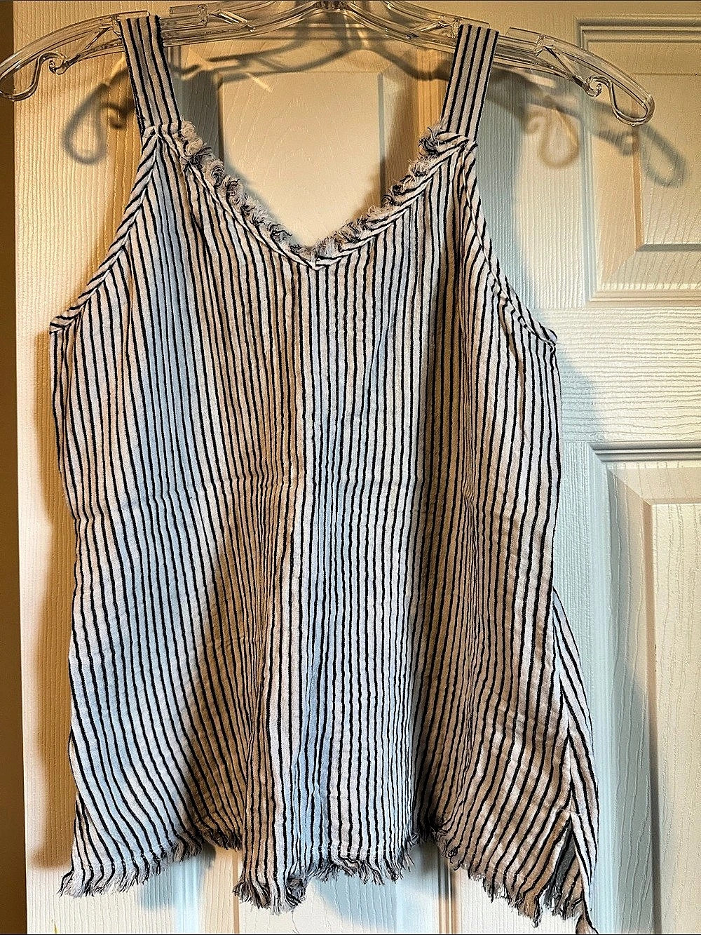 Nic & Zoe Striped Fringe Tank Top in White & Black
